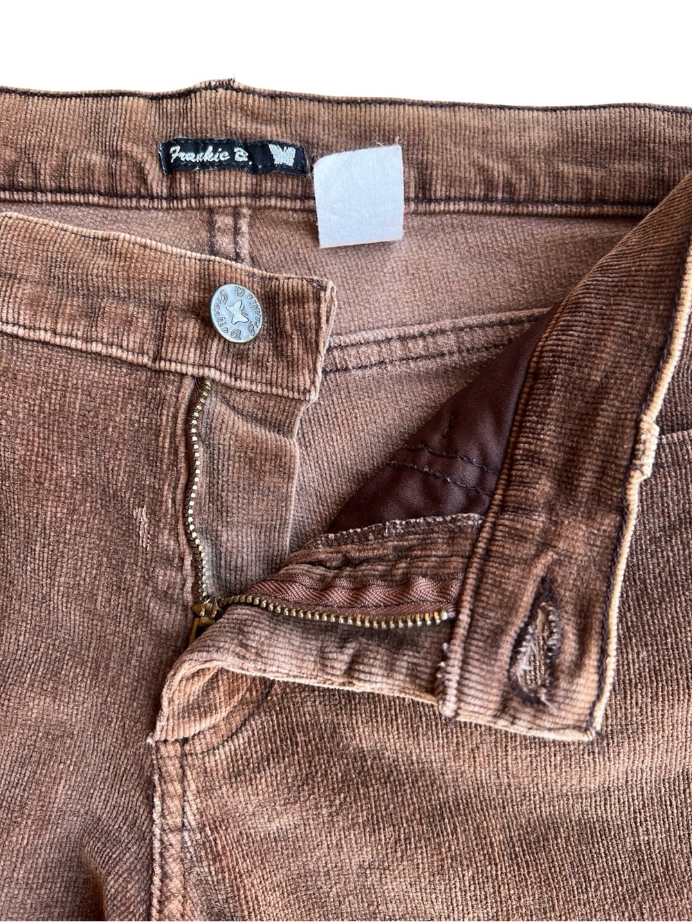 Rare FRANKIE B Y2K Flare Brown Velvet Pants Early-2000s USA-Made 9” Rise Stretch - Picture 3 of 10